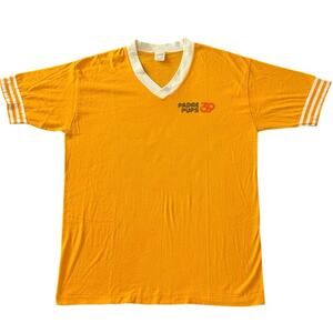 Vintage 70s Padre Pups 39 Yellow Ringer V-Neck T-Shirt San Diego Padres Baseball